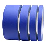 4 Pack Blue Painters Tape, 1/2" 3/4" 1” 2” x 60yds, Multi Size Painting Masking Tape, Clean Release Paper Tape for Home and Office, BOMEI PACK