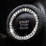 2 PCS Bling Car Crystal Rhinestone Ring Car Decor Accessories for Auto Start Engine Ignition Button Key Ignition Starter or Knob Ring, Bling Car Accessories Ring Emblem Sticker for Women (Silver)