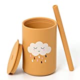 Baby and Toddler Silicone Straw Cup 6 oz | Training and Learning Open Mouth Cup for Baby Independent Drinking | Promotes Fine Motor Skills | with a Lid and Silicone Straw (Mustard)