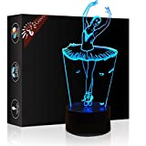 Ballet Dancer Girl 3D Illusion Lamp Night Light, Gawell 16 Colors Changing Touch Switch Table Decoration with Remote Control Toy for Ballet Lover