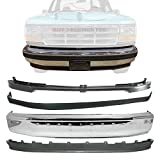 New Front Bumper Chrome Steel with Impact Strip Holes + Molding + Filler Stone Deflector Primed + Lower Valance Panel For 1992-1996 Ford Bronco & F-150 / 1992-1997 F-250 F-350 Direct Replacement