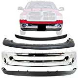 New Front Bumper Chrome Steel + Upper Cover + Lower Valance Textured + Molding Step Pad For 2002-2005 Dodge Ram 1500 / 2003-2005 Ram 2500 3500 Direct Replacement 5073002AC 55077337AD 55077342AC