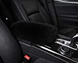 Furry Armrest Cover for Car, Real Sheepskin Wool Fur Soft Fluffy Auto Center Console Cover, Universal Fit, Black