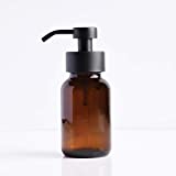 Refillable Foaming Soap Dispensing Bottle - Amber Glass - Matte Black Stainless Steel Foaming Pump - Apothecary Style for Modern bathrooms and Kitchens (Includes Labels)