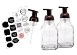 Prairie Essentials Foaming Soap Dispenser Pump 16 oz Glass Bottle 2 Pack with Custom Soap and Chalk Stickers and Extra Pump for Bathroom Vanities or Kitchen Sink Countertops - Rubbed Bronze