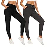 QGGQDD 2 Pack Joggers for Women - Sweatpants with Pockets Yoga Lounge Black Workout Pants