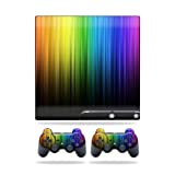 MightySkins Skin Compatible with Sony Playstation 3 PS3 Slim Skins + 2 Controller Skins Sticker Rainbow Streaks