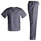 Basic V Neck Stretch Scrubs - Scrubs for Men Stretch Plus Size Uniforms Set Top and Pants Scrubs Set JY7301 (Pewter,M)