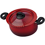 Bialetti Oval Aluminum 5.5 Quart Pasta Pot with Strainer Lid, Nonstick, Red