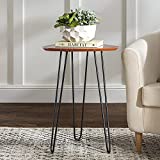 Walker Edison Mid Century Modern Round Hairpin Side End Accent Table Living Room Small End Accent Table, 18 Inch, Walnut