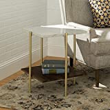 Walker Edison Hollin Mid Century Modern Square Marble Top Accent Table, 20 Inch, Marble and Gold