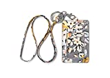 Wonderful Flower ID Case and Lanyard, Floral ID Badge Holder with Lanyard and Keyring, Easy Wipe Clean (G05 Gray)
