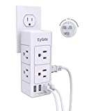 Multi Plug Outlet Extender, EyGde Outlet Splitter with Rotating Plug, 6 Wall Outlet Widely Space (3 Sided) and 4 USB Ports, Wall Adapter Power Strip Surge Protector (1700J) for Travel, Office, White