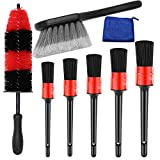 8Pcs Wheel & Tire Brush Car Detailing Kit with 17inch Long Handle Wheel Cleaning Brush, Short Handle Tire Brush, 5 Car Detailing Brushes, Car Towel, Car Wash Kit for Cleaning Car Interior Exterior