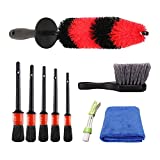 SPTA 9Pcs Wheel & Tire Brush Car Detailing kit, Easy Reach Wheel and Rim Brush, 5pcs Detailing Brushes, Short Handle Cleaning Brush, 1pc Microfiber Cleaning Cloth, Great to Clean Dirty Tires