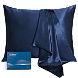 Natural Silk Pillowcase for Hair and Skin with Hidden Zipper,22 Momme,600 Thread Count 100% Mulberry Silk, Soft Breathable Smooth Both Sided Silk Pillow Cover(Navy Blue, Queen 20''×30'',1pcs)