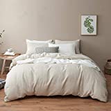 DAPU Pure Linen Duvet Cover Set, 100% Natural French Linen from Normandy, Breathable and Durable for Hot Sleepers, 1 Duvet Cover and 2 Pillowcases (Natural Linen, Full/Queen)