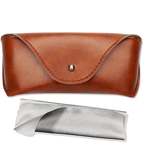 LogHog Portable Leather Glasses Case, Flexible Reading Eyeglass Pouch Slim Case for Women Men Horizontal Sunglasses Case