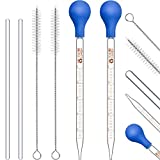 8 Pieces Set 2 Piece 10 ml Glass Graduated Droppers Lab Pipettes Dropper Glass Liquid Pipette with 2 Big Rubber Caps 2 Piece 20 cm Glass Stir Rod and 2 Washing Brush Transfer for Liquid Essential Oil