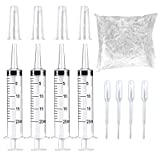4 Pack Large Plastic Syringe for Scientific Labs and Dispensing Multiple Uses Measuring Syringe Tools (20 ml), with 1000 Pcs Disposable Transfer Pipettes(0.2 ml)
