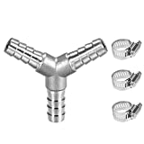 Metaland Stainless Steel 1/2" Hose Barb Y Barbed Fitting 3 Way Wye Adapter with 3pcs Hose Clamps