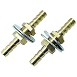 PSCCO 2pcs Hose Barb Bulkhead Hex Union Brass Barbed Fitting Connector with Flat Washer