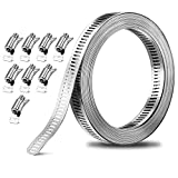 13 Feet Clamps Hose 304 Stainless Steel Worm Clamp with 8 Pieces Fasteners Hose Clamp Strap Cutable Size DIY Pipe Hose Clamp Air Ducting Clamp Worm Drive Hose Clamps