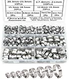Qovydx 130Pcs Single Ear Hose Clamps 304 Stainless Steel Stepless Cinch Rings Crimp Hose Clamps Assortment Kit for Securing Pipe Hoses and Automotive Use (6mm-23.5mm)