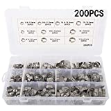 200PCS Stainless Steel Single Ear Hose Clamps Wide Adjustable 5.8-21mm Hose Clamp Assortment Kit