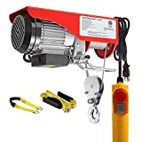 440 Lift Electric Hoist Crane Remote Control Power System, Zinc-Plated Steel Wire Overhead Crane Garage Ceiling Pulley Winch w/Straps (w/Emergency Stop Switch)