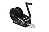 TYT 3500lbs Boat Trailer Hand Winch with 10m/32ft Black Strap, Hardened Steel 2 Gear Manual Crank Winch with Heavy Duty Hook for ATV RV Truck Marine Winch (3500lb with Black Strap Black Winch)
