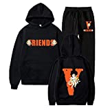 Big V Hoodie and Sweatpants Set Long Sleeve  Pullover V Pattern Friends Angel Hoodie Sweatshirt Tracksuit Men Women (black1,S)