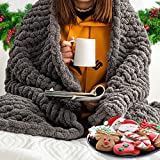 Hearth & Stone Chunky Knit Blanket Throw - 50"x60" - Soft Chenille Yarn Knitted Blanket -Machine Washable Crochet Blanket - Handmade Cable Knit Throw Blanket for Couch, Bed (Slate Grey)