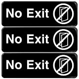 Excello Global Products No Exit Sign: Easy to Mount Informative Plastic Sign with Symbols 9"x3", Pack of 3 (Black)