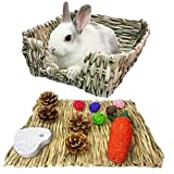 kathson Bunny Grass Bed Portable Grass Bed Mat Hand-Made with Natural Straw Lightweight Paws Protection Bedding Nest Small Animals Chew Toys for Rabbit Guinea Pig Hamster Gerbil Chinchilla Mice