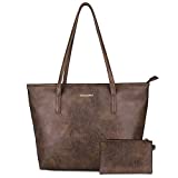 Montana West Large Leather Tote Bags for Women Top Handle Shoulder Bag Satchel Hobo Purses and Handbags (EDC Brown)