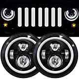 GXENOGO 7 Inch LED Halo Headlights with Turn Signal Amber White DRL Compatible with 2007-2017 Jeep Wrangler JK JKU Headlamp Replacement-1 Pair Black