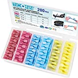 TICONN 200 Pcs Nylon Spade Quick Disconnect Connectors Kit, Electrical Insulated Terminals, Male and Female Spade Wire Crimp Terminal Assortment Kit