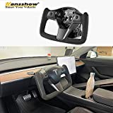 HANSSHOW Tesla Steering Wheel Yoke, Ellipse, Applicable to Model 3 and Model y of all Years, Matte and Glossy Carbon Fiber Trim Panel Decorate Middle and Sides, Variety of Leather