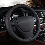 Leather Automotive Car Steering Wheel Cover,Fits 15 inches Middle Size for Vehicles SUV,Breathable and Non-Slip Lines,Four Seasons Universal and Easy to Install (Classic Black)