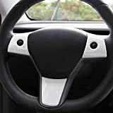 Steering Wheel Wrap Kit for Tesla Model 3, Steering Wheel Protector Decoration, Stick-On Installation (Glue Tape on The Backside), White, 3 Pcs