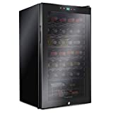 Ivation 34 Bottle Compressor Wine Cooler Refrigerator w/Lock | Large Freestanding Wine Cellar For Red, White, Champagne or Sparkling Wine | 41f-64f Digital Temperature Control Fridge Glass Door Black