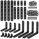 Hilitchi 24 Pack Stainless Steel Black L Bracket Corner Brace and Straight Bracket with Screws Corner Fastener for Shelves Steel Joints Support Assortment Kit