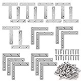 Stainless Steel T-Shaped and L-Shaped Metal Flat Corner Brace, Corner Brackets for Wood, Including 10 T-Shaped and 10 Flat L-Shaped Bracket, Used for Installation of Various Furniture