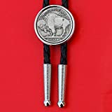 US 1913~1938 Indian Head Buffalo Nickel 5 Cent Coin Silver Plated Slide 36" Leatherette Cord Bolo Tie NEW