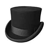 GEMVIE Men's 100% Wool Top Hat Satin Lined Party Dress Hats Derby Black Hat, US Hat Size 7 1/2 - 7 5/8