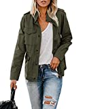 Womens Military Jacket Zip Up Snap Buttons Lightweight Utility Anorak Field Safari Coat Outwear Army Green
