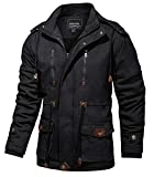 TACVASEN Men's Winter Coats Thicken Cotton Fleece Warm Cargo Jackets with Hood Black, 2XL