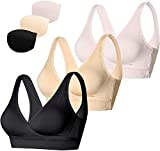 HOFISH Women's Seamless Wirefree Lycra Maternity Breastfeeding Bra Everyday Sleep Bra BlackBeigePink L