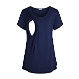 TARIENDY Maternity Tops for Women Solid Color Breastfeeding Blouse Pregnant Crewneck Tees Comfy Soft T Shirt Navy